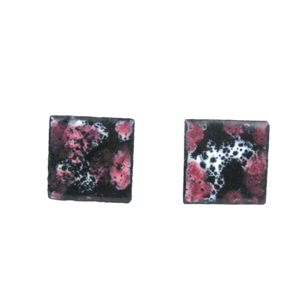 Ceramic Enamel Goldtone Set 2 Bullet Cufflink Vintage Black Pink